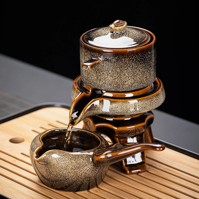 "2024 Luxury Chinese Kung Fu Tea Set - Automatic Porcelain Teapot, Cups, and Travel Set"