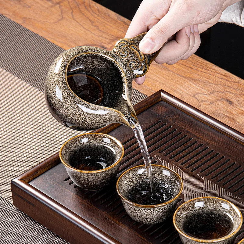 "2024 Luxury Chinese Kung Fu Tea Set - Automatic Porcelain Teapot, Cups, and Travel Set"