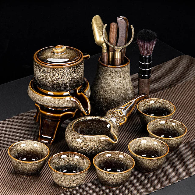 "2024 Luxury Chinese Kung Fu Tea Set - Automatic Porcelain Teapot, Cups, and Travel Set"